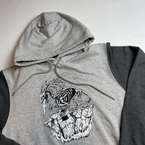 Y2K RDS Red Dragon Mens M Hoodie Skateboard Graphic Dragon Grey CANADA MADE - Picture 2 of 14